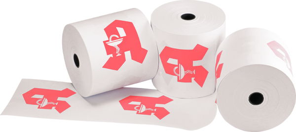 Kassenrollen 80 mm x 80 m x 12 mm mit rotem Apotheken-A, 5er Pack - PZN 5321690*